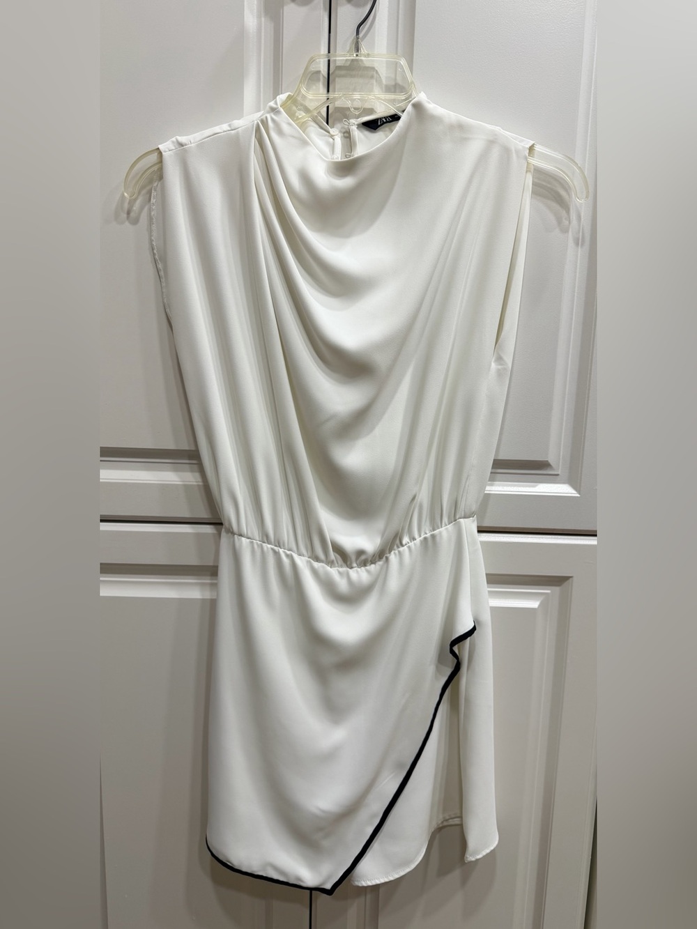 Zara White Sleeveless Romper Dress Black Trim